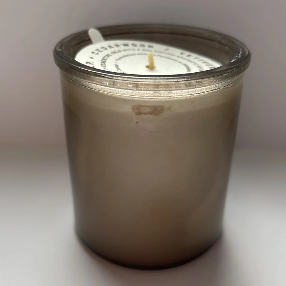 Project 62 Vetiver and Cedarwood Candle Glass Brown Jar